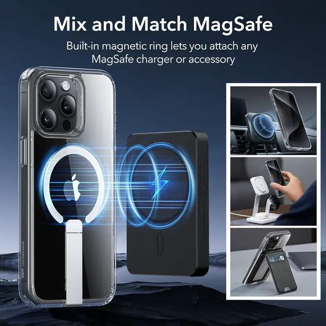 Alt view image 5 of 7 - for iPhone 15 Pro Case with Kickstand Military-Grade Shockproof Protection Magnetic Fully Adjustable Flickstand Phone Case Compatible with MagSafe Accessories Boost Series Clear