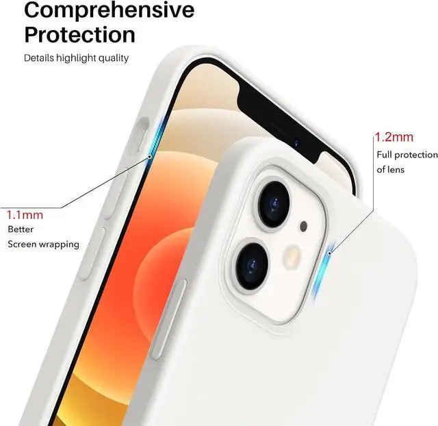 Alt view image 4 of 6 - Compatible with iPhone 12 Case Compatible with iPhone 12 Pro Case Slim Liquid Silicone 3 Layers Full Covered Soft Gel Rubber Phone Case Cover 6.1 inch-White
