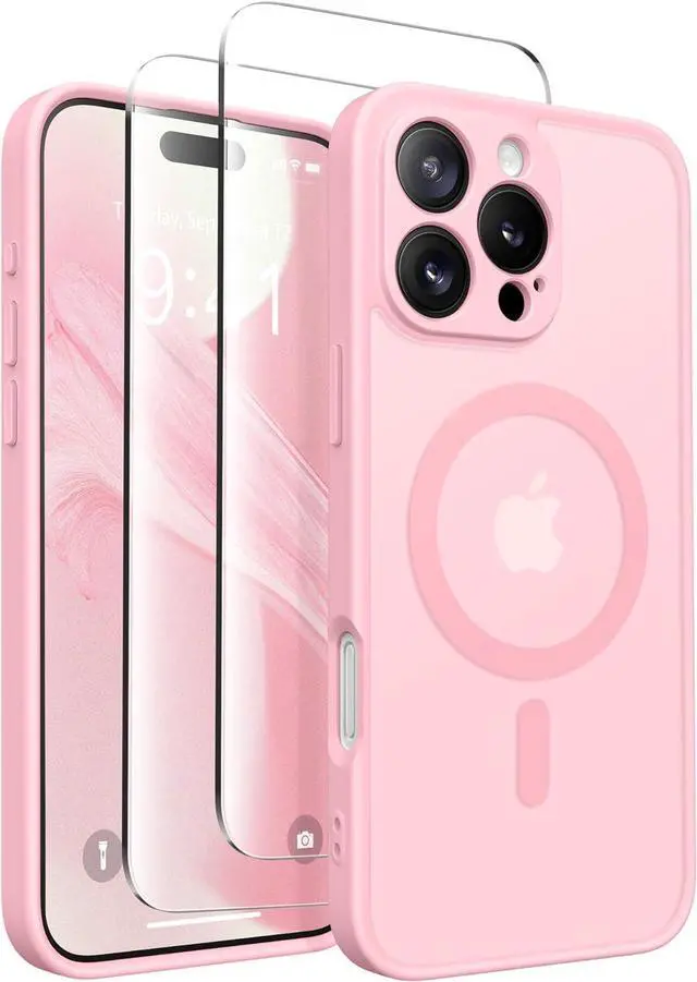 Main image of Magnetic Compatible with iPhone 16 Pro Max Case Upgraded [Full Camera Protection] [Compatible with MagSafe] Protective Translucent Matte Women Phone Case Cover Peach Pink