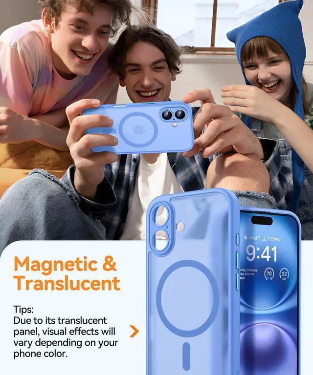 Alt view image 3 of 7 - Magnetic for iPhone 16 Case Upgraded [Full Camera Protection] [Compatible with Magsafe] [Translucent Matte] Shockproof Protective Phone Case for iPhone 16 - Ultramarine