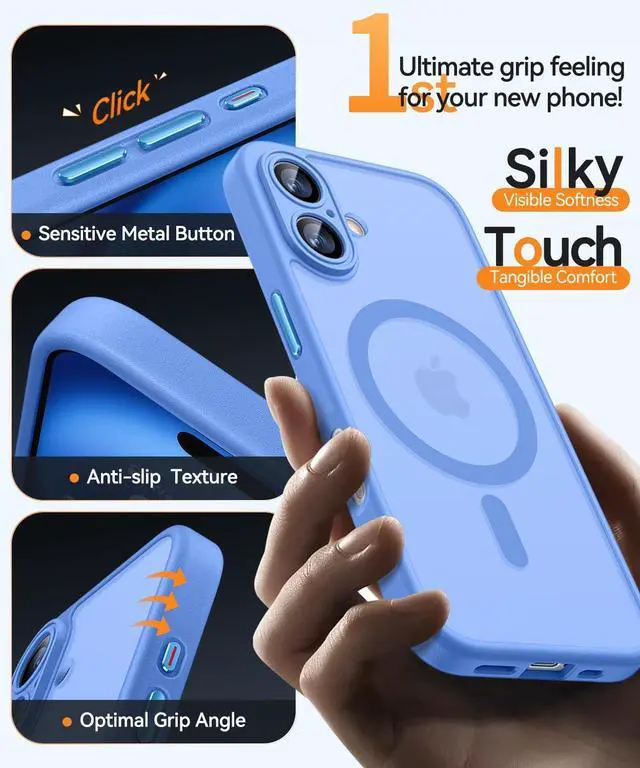 Alt view image 6 of 7 - Magnetic for iPhone 16 Case Upgraded [Full Camera Protection] [Compatible with Magsafe] [Translucent Matte] Shockproof Protective Phone Case for iPhone 16 - Ultramarine