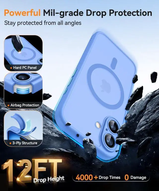 Alt view image 7 of 7 - Magnetic for iPhone 16 Case Upgraded [Full Camera Protection] [Compatible with Magsafe] [Translucent Matte] Shockproof Protective Phone Case for iPhone 16 - Ultramarine