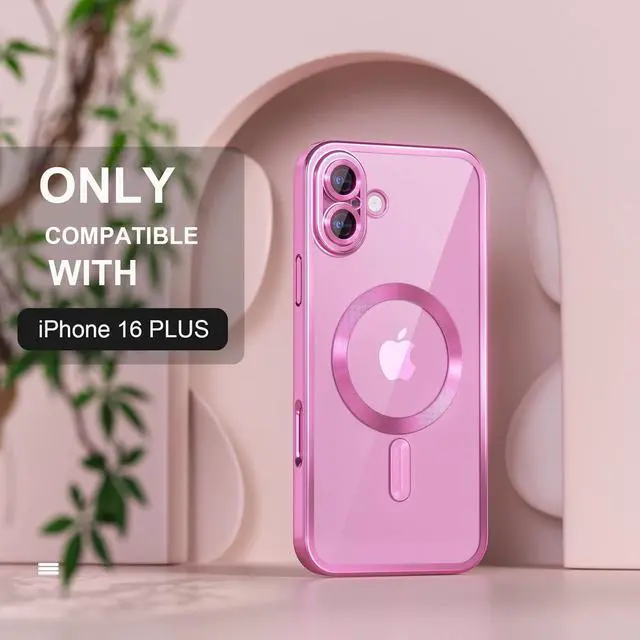 Alt view image 2 of 7 - Magnetic for iPhone 16 Plus Case with MagSafe [Never Yellowing] [Military Grade Drop Protection] Full Camera Lens Protector Plating Soft Clear Phone Case for Women Girls 6.7 inch Hot Pink