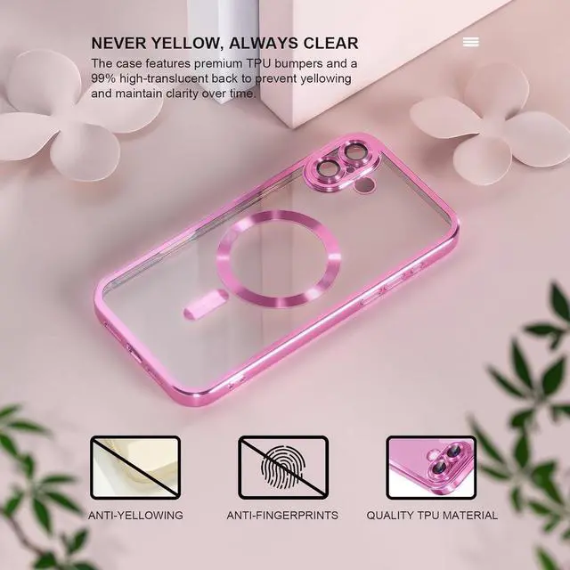 Alt view image 3 of 7 - Magnetic for iPhone 16 Plus Case with MagSafe [Never Yellowing] [Military Grade Drop Protection] Full Camera Lens Protector Plating Soft Clear Phone Case for Women Girls 6.7 inch Hot Pink