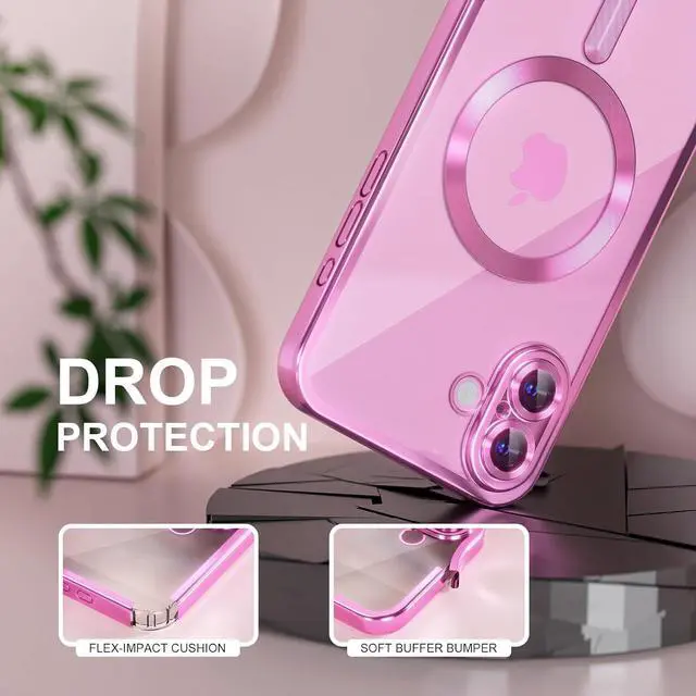 Alt view image 4 of 7 - Magnetic for iPhone 16 Plus Case with MagSafe [Never Yellowing] [Military Grade Drop Protection] Full Camera Lens Protector Plating Soft Clear Phone Case for Women Girls 6.7 inch Hot Pink