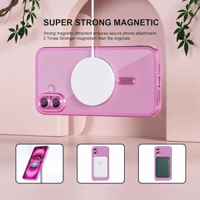 Alt view image 5 of 7 - Magnetic for iPhone 16 Plus Case with MagSafe [Never Yellowing] [Military Grade Drop Protection] Full Camera Lens Protector Plating Soft Clear Phone Case for Women Girls 6.7 inch Hot Pink