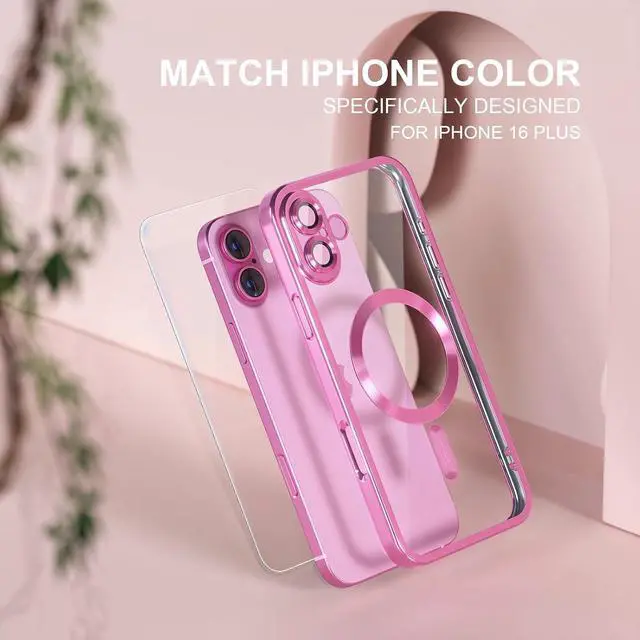 Alt view image 7 of 7 - Magnetic for iPhone 16 Plus Case with MagSafe [Never Yellowing] [Military Grade Drop Protection] Full Camera Lens Protector Plating Soft Clear Phone Case for Women Girls 6.7 inch Hot Pink