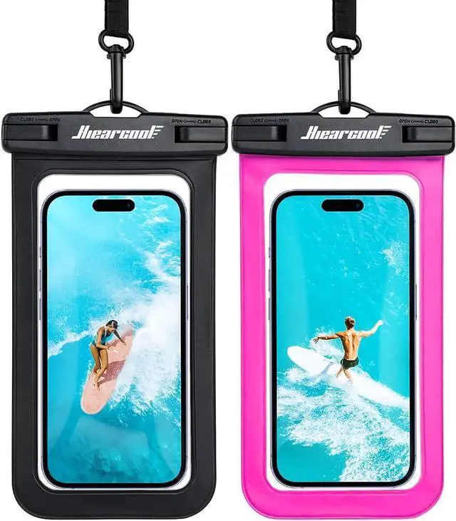 Main image of Waterproof Phone Pouch Underwater Phone Cases Compatible for iPhone 16 15 14 13 Pro Max Waterproof Dry Bag for Cruise Travel Essentials Phone Water Protector Pouch-Black&Bright Red-2Pack