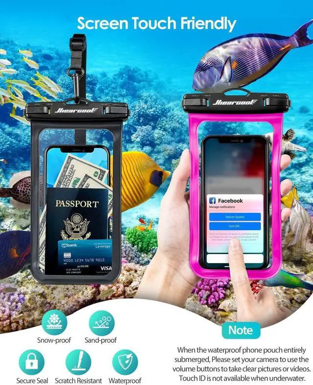 Alt view image 6 of 7 - Waterproof Phone Pouch Underwater Phone Cases Compatible for iPhone 16 15 14 13 Pro Max Waterproof Dry Bag for Cruise Travel Essentials Phone Water Protector Pouch-Black&Bright Red-2Pack