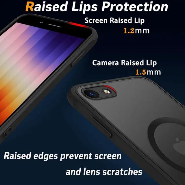Alt view image 2 of 7 - Magnetic for iPhone SE Case 2022/3rd/2020/2nd gen iPhone 8 & iPhone 7 [Compatible with Magsafe] Shockproof Slim Translucent Matte Protective Phone Case Black