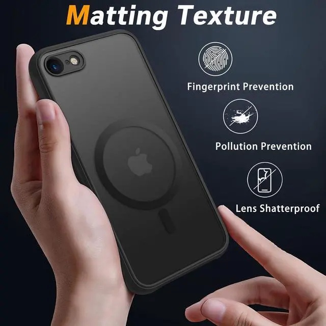 Alt view image 4 of 7 - Magnetic for iPhone SE Case 2022/3rd/2020/2nd gen iPhone 8 & iPhone 7 [Compatible with Magsafe] Shockproof Slim Translucent Matte Protective Phone Case Black