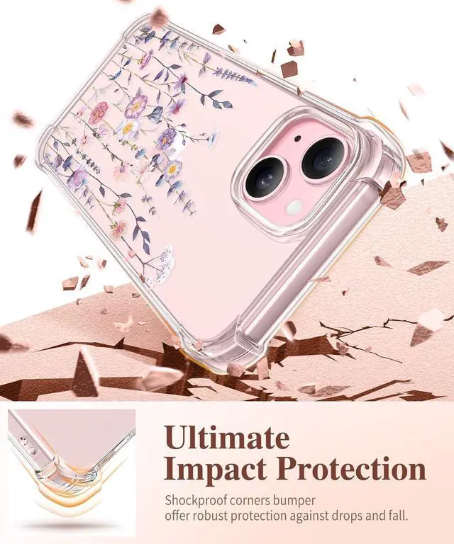 Alt view image 4 of 7 - for iPhone 15 Case [3 in 1] with Screen Protector & Camera Lens Protector Clear Soft Shockproof Slim Fit Floral Phone Cover for Women Girls 2023 6.1 (Floratopia/Colorful)