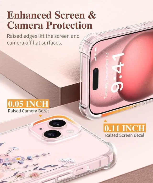 Alt view image 5 of 7 - for iPhone 15 Case [3 in 1] with Screen Protector & Camera Lens Protector Clear Soft Shockproof Slim Fit Floral Phone Cover for Women Girls 2023 6.1 (Floratopia/Colorful)