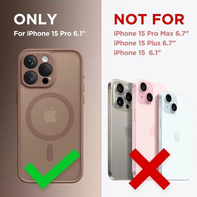 Alt view image 2 of 7 - Magnetic for iPhone 15 Pro Case [Compatible with MagSafe] [Full Camera Protection] Shockproof Protective Slim Translucent Matte Phone Case for iPhone 15 Pro 6.1 Brown