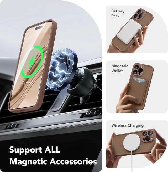 Alt view image 3 of 7 - Magnetic for iPhone 15 Pro Case [Compatible with MagSafe] [Full Camera Protection] Shockproof Protective Slim Translucent Matte Phone Case for iPhone 15 Pro 6.1 Brown