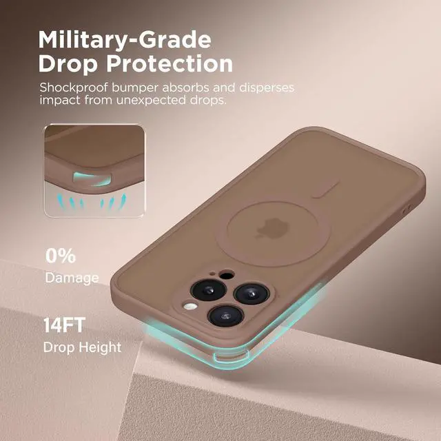 Alt view image 5 of 7 - Magnetic for iPhone 15 Pro Case [Compatible with MagSafe] [Full Camera Protection] Shockproof Protective Slim Translucent Matte Phone Case for iPhone 15 Pro 6.1 Brown