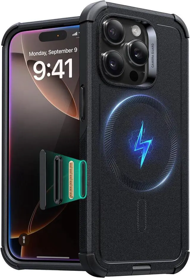 Main image of for iPhone 16 Pro Case 23 ft Military-Grade Drop Protection with Camera Control Button Heavy Duty Magnetic Phone Case Compatible with MagSafe Accessories Cyber Series Black