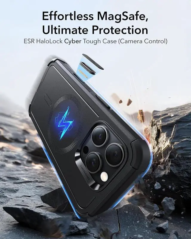 Alt view image 2 of 7 - for iPhone 16 Pro Case 23 ft Military-Grade Drop Protection with Camera Control Button Heavy Duty Magnetic Phone Case Compatible with MagSafe Accessories Cyber Series Black