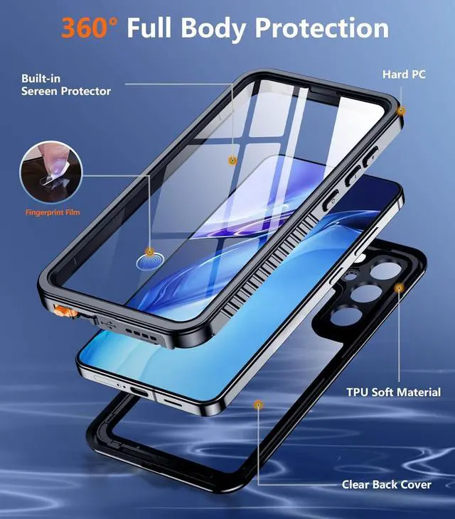 Alt view image 4 of 7 - Designed for  Galaxy S25 Plus Case Waterproof Built-in Lens & Screen Protector Military Shockproof Dropproof IP68 Underwater Full Body Phone Case for Galaxy S25 Plus 5G 6.7-Black(2025)