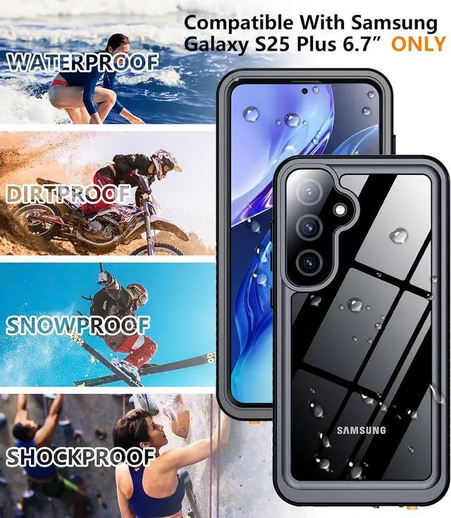 Alt view image 7 of 7 - Designed for  Galaxy S25 Plus Case Waterproof Built-in Lens & Screen Protector Military Shockproof Dropproof IP68 Underwater Full Body Phone Case for Galaxy S25 Plus 5G 6.7-Black(2025)