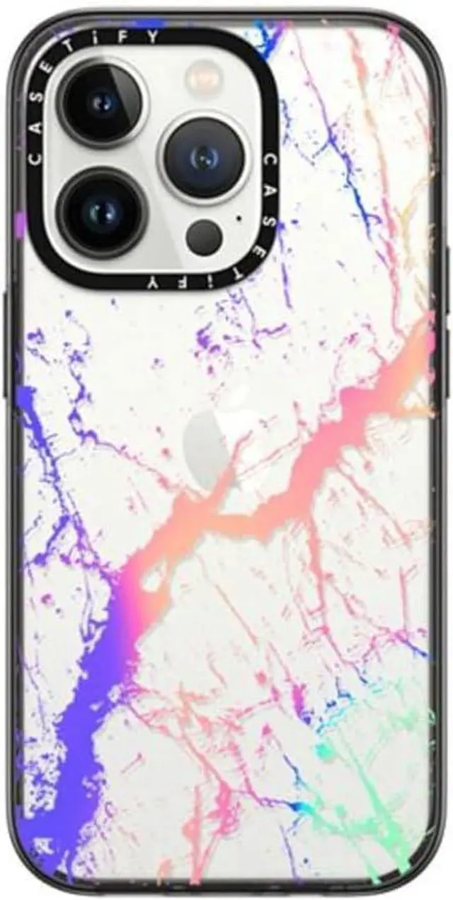 Main image of Compact Case for iPhone 14 Pro [Lightweight / 4 ft. 2X Military Grade Drop Protection/Slim] - Hypnotic Marble Rainbow - Clear Black