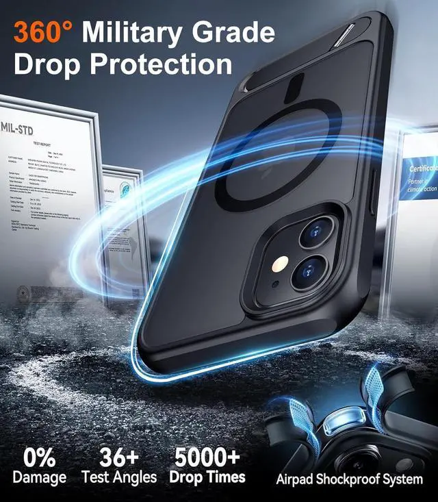 Alt view image 4 of 7 - Magnetic Compatible with iPhone 11 Case [Built-in Invisible Kickstand][Compatible with MagSafe] [Military Grade Shockproof] Slim Translucent Matte Phone Case for iPhone 11 6.1