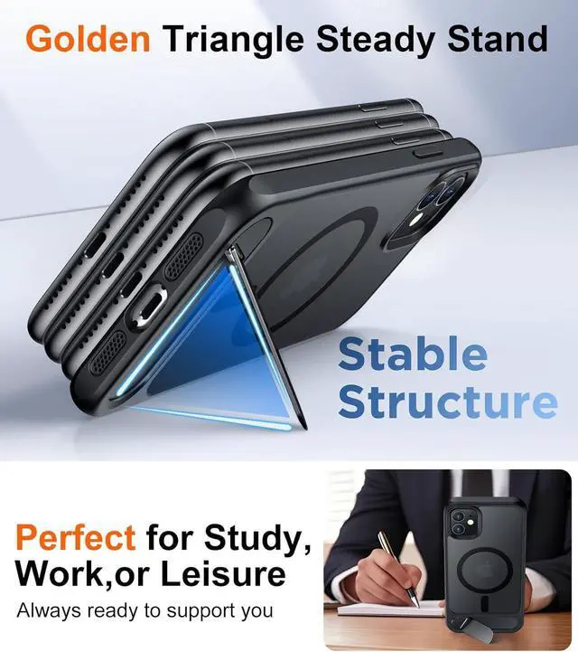 Alt view image 3 of 7 - Magnetic Compatible with iPhone 11 Case [Built-in Invisible Kickstand][Compatible with MagSafe] [Military Grade Shockproof] Slim Translucent Matte Phone Case for iPhone 11 6.1