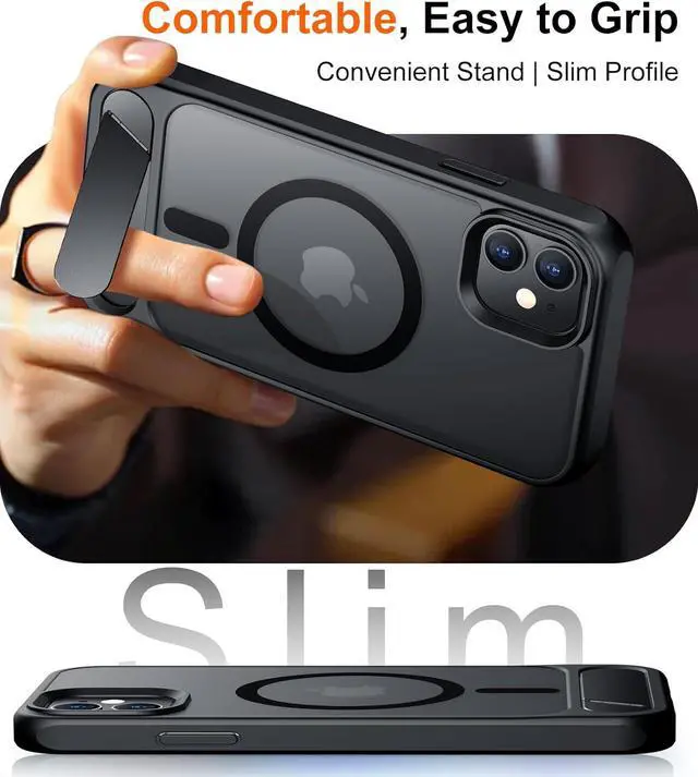 Alt view image 6 of 7 - Magnetic Compatible with iPhone 11 Case [Built-in Invisible Kickstand][Compatible with MagSafe] [Military Grade Shockproof] Slim Translucent Matte Phone Case for iPhone 11 6.1