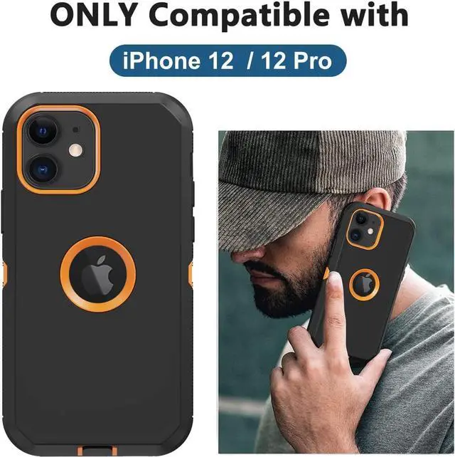 Alt view image 2 of 7 - for iPhone 12 Case iPhone 12 Pro Case with Built in Screen Protector Heavy Duty Drop Protection Shockproof Dust Proof Protective Phone Cover for  iPhone 12/12 Pro (Black/Orange)