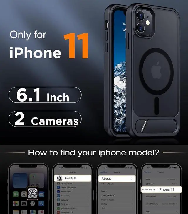 Alt view image 7 of 7 - Magnetic Compatible with iPhone 11 Case [Built-in Invisible Kickstand][Compatible with MagSafe] [Military Grade Shockproof] Slim Translucent Matte Phone Case for iPhone 11 6.1