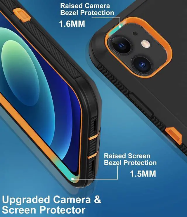 Alt view image 4 of 7 - for iPhone 12 Case iPhone 12 Pro Case with Built in Screen Protector Heavy Duty Drop Protection Shockproof Dust Proof Protective Phone Cover for  iPhone 12/12 Pro (Black/Orange)