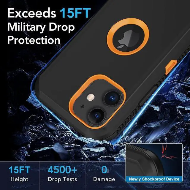 Alt view image 5 of 7 - for iPhone 12 Case iPhone 12 Pro Case with Built in Screen Protector Heavy Duty Drop Protection Shockproof Dust Proof Protective Phone Cover for  iPhone 12/12 Pro (Black/Orange)
