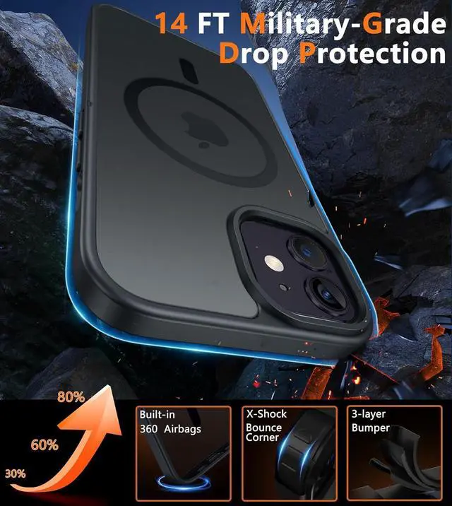 Alt view image 5 of 7 - for iPhone 13 Mini Case: iPhone 12 Mini Magnetic Matte Military Grade Drop Protection Translucent Cell Phone Cover - Slim Rugged Durable Shockproof Bumper Case