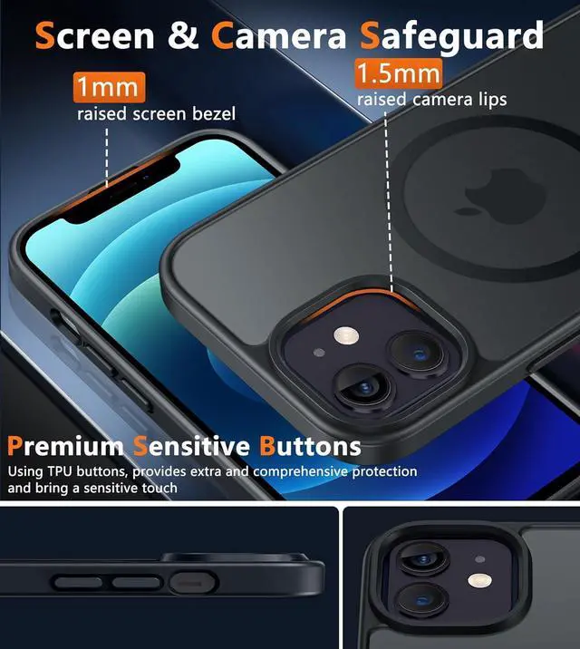 Alt view image 6 of 7 - for iPhone 13 Mini Case: iPhone 12 Mini Magnetic Matte Military Grade Drop Protection Translucent Cell Phone Cover - Slim Rugged Durable Shockproof Bumper Case