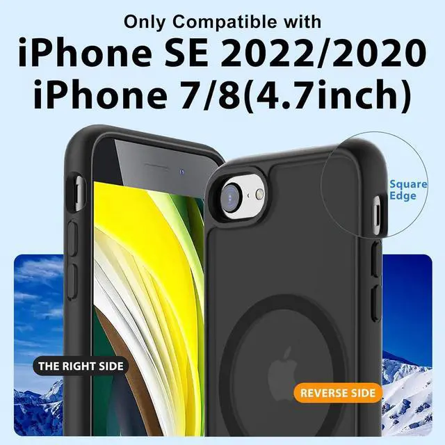 Alt view image 2 of 7 - Hualele Magnetic for iPhone SE Case 2022/3rd/2020/2nd gen iPhone 8/7 Case Compatible with MagSafe Military Grade Dropproof Translucent Matte Hard Back Soft Edge Slim Protective Phone Case Black