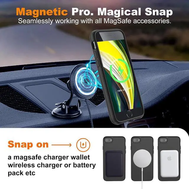 Alt view image 3 of 7 - Hualele Magnetic for iPhone SE Case 2022/3rd/2020/2nd gen iPhone 8/7 Case Compatible with MagSafe Military Grade Dropproof Translucent Matte Hard Back Soft Edge Slim Protective Phone Case Black