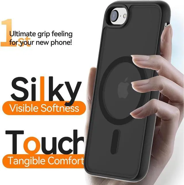 Alt view image 5 of 7 - Hualele Magnetic for iPhone SE Case 2022/3rd/2020/2nd gen iPhone 8/7 Case Compatible with MagSafe Military Grade Dropproof Translucent Matte Hard Back Soft Edge Slim Protective Phone Case Black