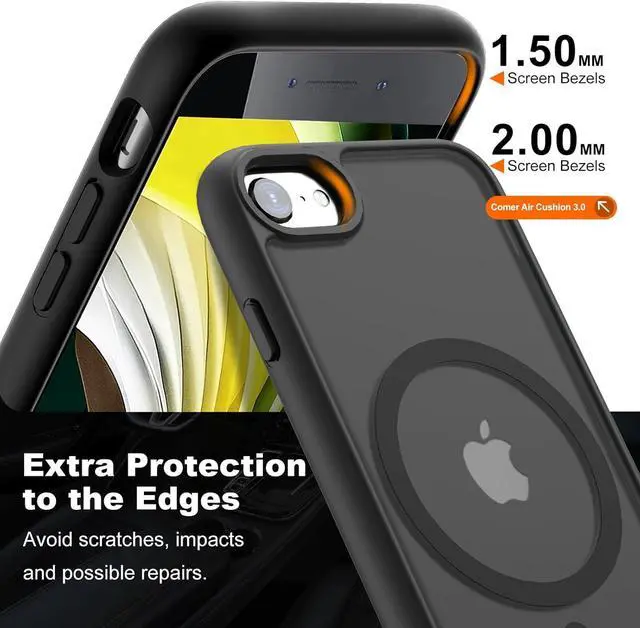 Alt view image 6 of 7 - Hualele Magnetic for iPhone SE Case 2022/3rd/2020/2nd gen iPhone 8/7 Case Compatible with MagSafe Military Grade Dropproof Translucent Matte Hard Back Soft Edge Slim Protective Phone Case Black
