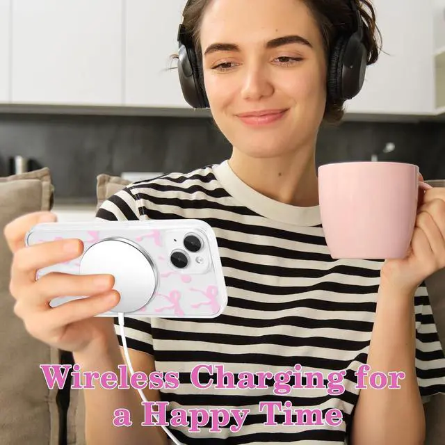 Alt view image 7 of 7 - Magnetic for iPhone 15 Case Bow Case Compatible with MagSafe Wireless Slim Clear Ribbon Aesthetic Phone Cover Anti-Yellowing Shockproof Protective Cover for Women Girl - Pink