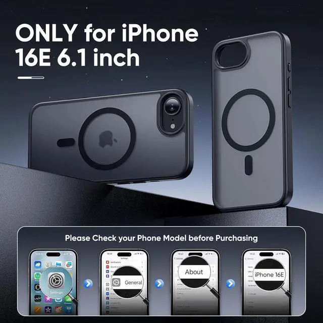 Alt view image 2 of 6 - Compatible with iPhone 16e Bumper case Fits MagSafe 10FT Drop Resistant Matte Skin Feeling Shockproof Back Cover Fits iPhone se 4 Phone Cases 6.1 Black