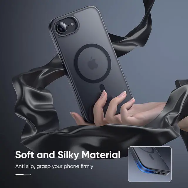 Alt view image 5 of 6 - Compatible with iPhone 16e Bumper case Fits MagSafe 10FT Drop Resistant Matte Skin Feeling Shockproof Back Cover Fits iPhone se 4 Phone Cases 6.1 Black