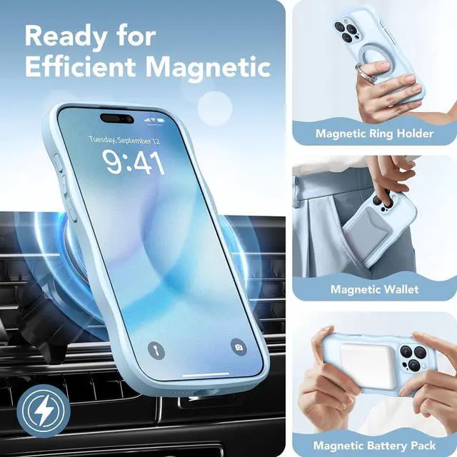 Alt view image 4 of 7 - for iPhone 16 Pro Case for Women Girls Upgraded [Full Camera Protection] [Compatible with MagSafe] Cute Wave Translucent Matte Phone Case for iPhone 16 Pro Light Blue
