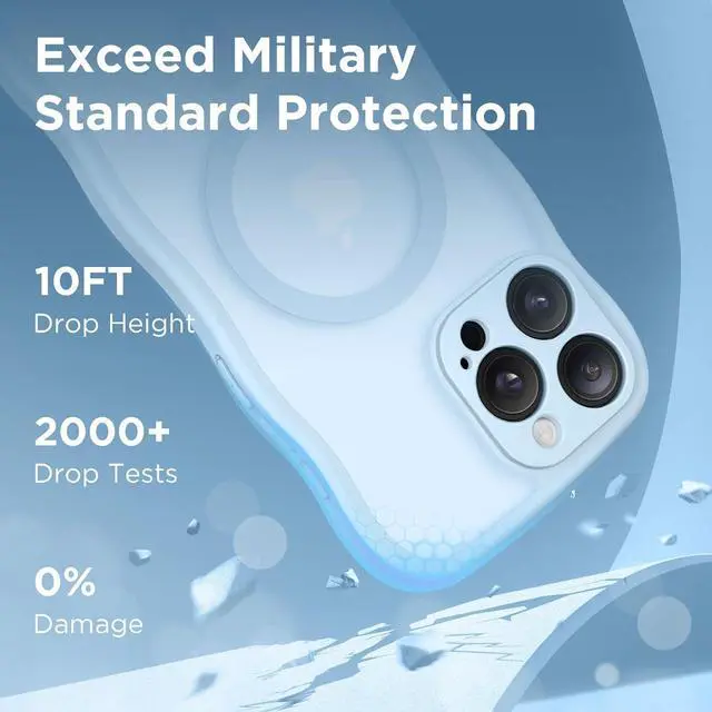 Alt view image 6 of 7 - for iPhone 16 Pro Case for Women Girls Upgraded [Full Camera Protection] [Compatible with MagSafe] Cute Wave Translucent Matte Phone Case for iPhone 16 Pro Light Blue