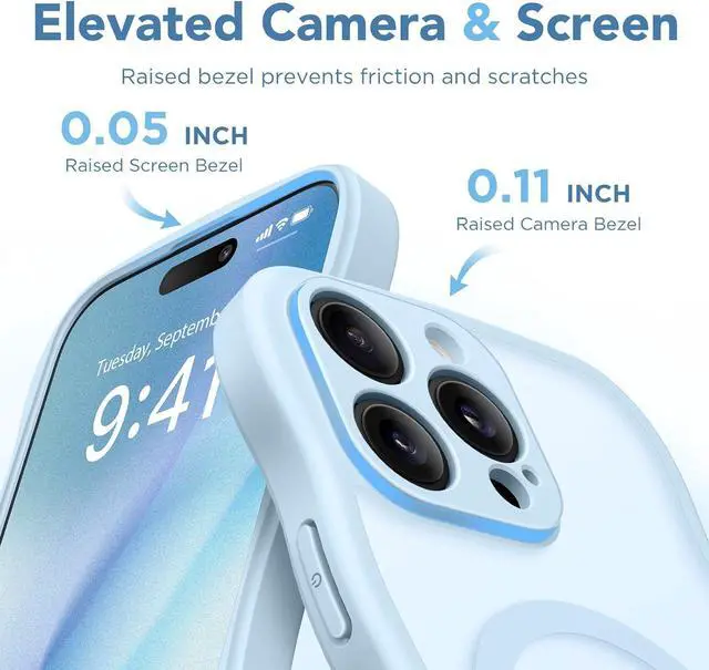 Alt view image 7 of 7 - for iPhone 16 Pro Case for Women Girls Upgraded [Full Camera Protection] [Compatible with MagSafe] Cute Wave Translucent Matte Phone Case for iPhone 16 Pro Light Blue