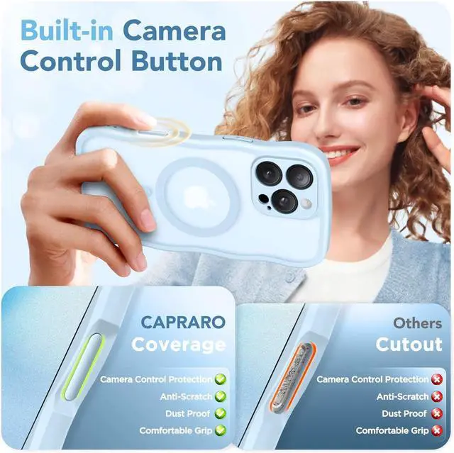 Alt view image 5 of 7 - for iPhone 16 Pro Case for Women Girls Upgraded [Full Camera Protection] [Compatible with MagSafe] Cute Wave Translucent Matte Phone Case for iPhone 16 Pro Light Blue