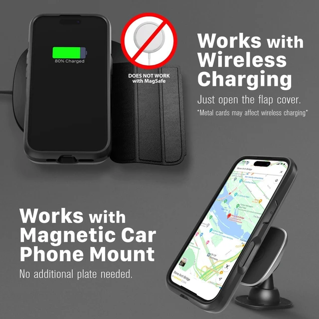 Alt view image 7 of 7 - vCommute for iPhone 16 Pro Max Wallet Case Black