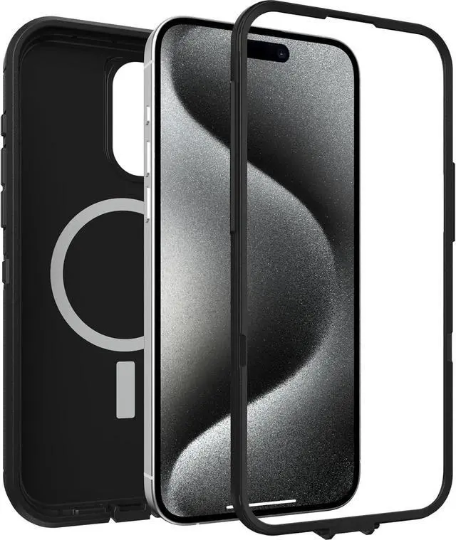 Alt view image 4 of 6 - iPhone 15 Pro MAX (Only) Defender Series XT Case - Black screenless Rugged Snaps to MagSafe Lanyard Attachment
