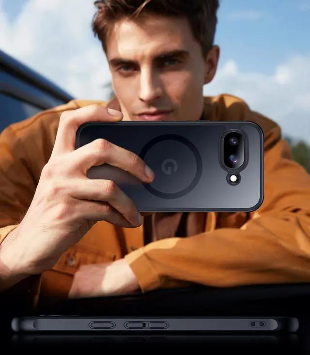 Alt view image 7 of 7 - Magnetic for Google Pixel 9A Case Military Grade Drop Protection Slim Translucent Matte Shockproof Anti-Fingerprint Phone Case for Pixel 9A Black