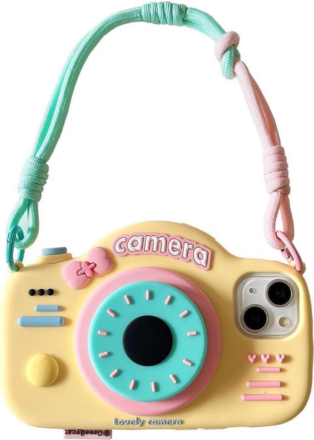 Main image of Case for iPhone 16 Funny 3D Cartoon Retro Camera Phone Case with Bracket &Wristband Cute Kawaii Phone Cases Soft Silicone Shockproof Protector Women Girls for iPhone 16