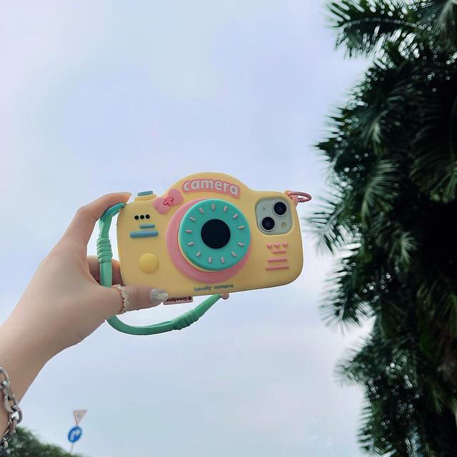 Alt view image 2 of 7 - Case for iPhone 16 Funny 3D Cartoon Retro Camera Phone Case with Bracket &Wristband Cute Kawaii Phone Cases Soft Silicone Shockproof Protector Women Girls for iPhone 16